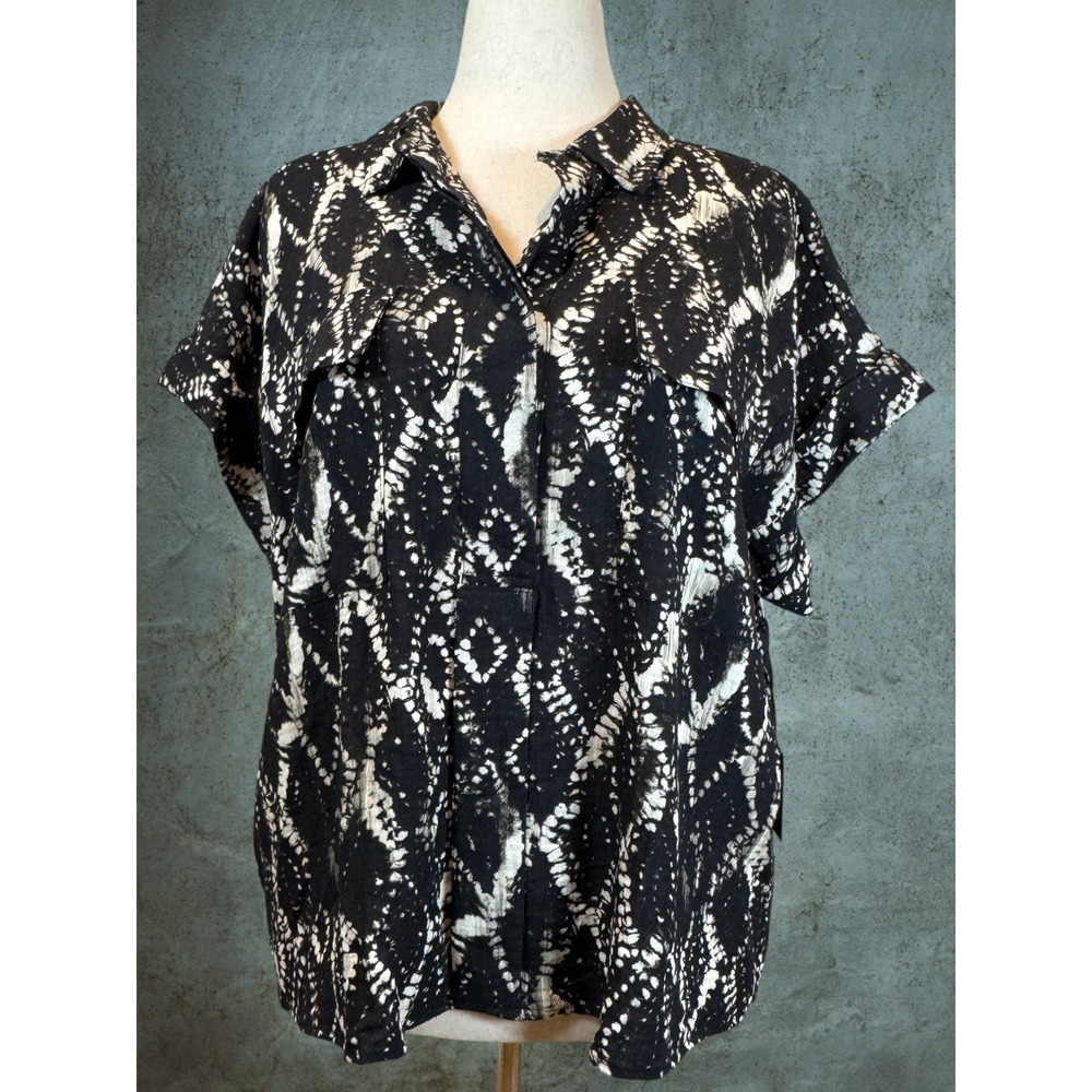 NWT Simply Vera Wang XXL Abstract Print Button Up Top Rolled Dolman Sleeve Rayon
